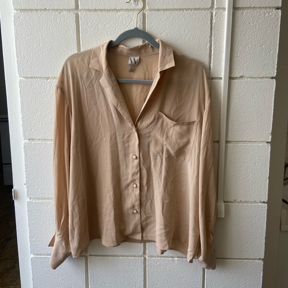 Worthington Sheer Nude Button Up Blouse Size XL